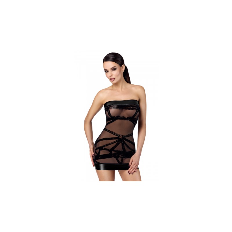 Mini robe floquée à épaules nues Bondesque F359 - Noir Handmade