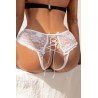 Tanga ouvert dentelle lacé Blanc - Litolu Lingerie