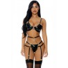 Ensemble 3 pièces à jarretelles en faux cuir - J Lingerie