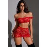 Ensemble top et jupe résille rouge - J Lingerie