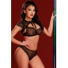 Ensemble soutien-gorge, tanga et caraco noir - J Lingerie