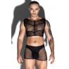 Ensemble top et boxer noir en maille résille - J Lingerie
