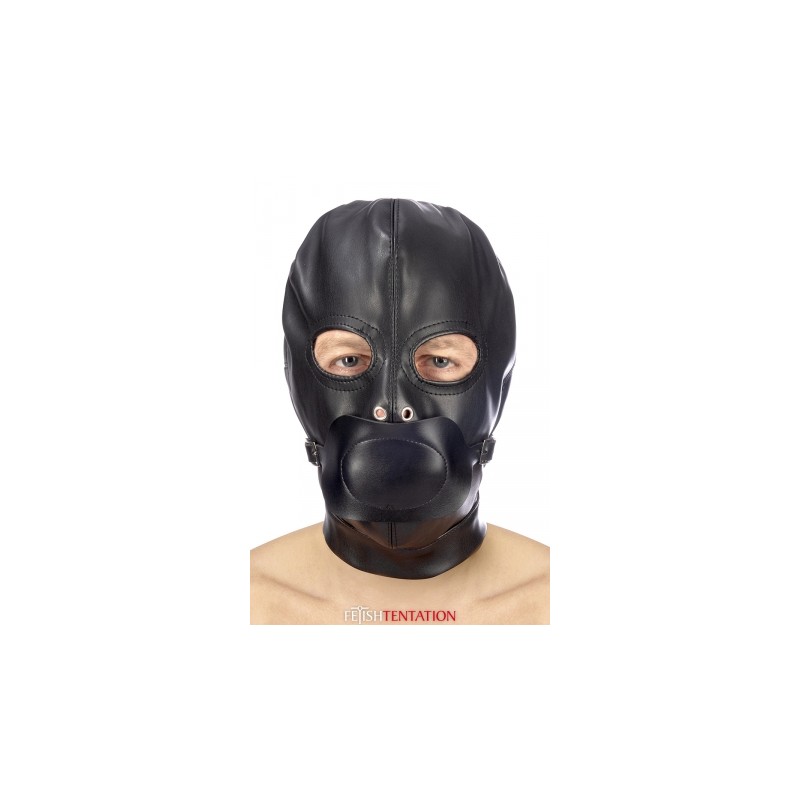 Cagoule BDSM simili cuir avec baillon amovible - Fetish Tentation