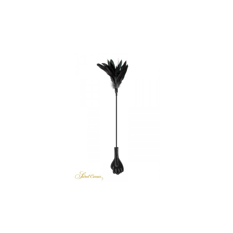 Mini cravache main avec plumes noires - Sweet Caress