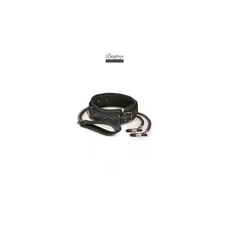 Collier cuir avec chaînes de seins - Easytoys Fetish Collection