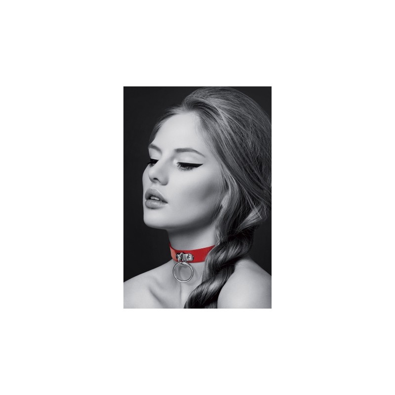 Collier Fetish rouge avec anneau - Bijoux Pour Toi