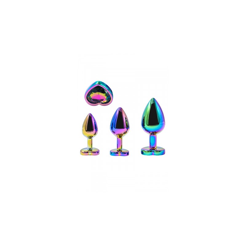 3 plugs coeur Crystal Heart métal arc-en-ciel - DIK
